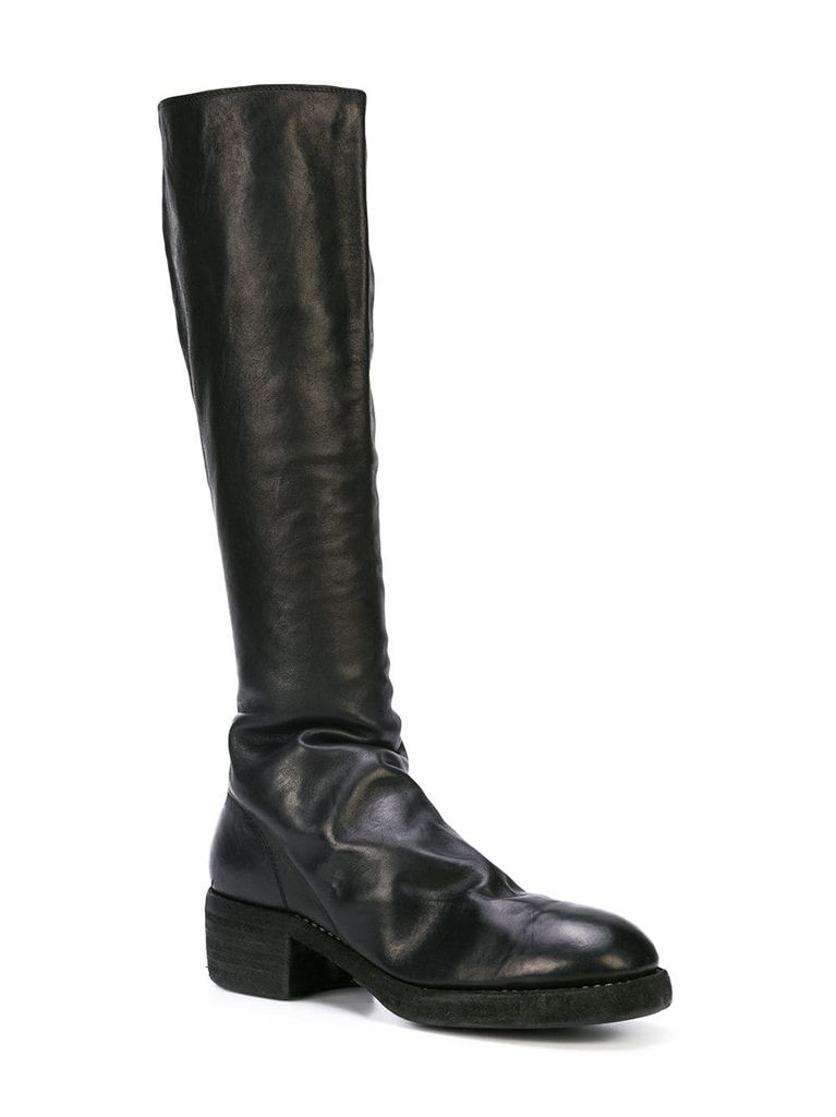 GUIDI Open Toe Soft Leather Biker Knee High Zipper Boots Heel 9 39.5 9.5