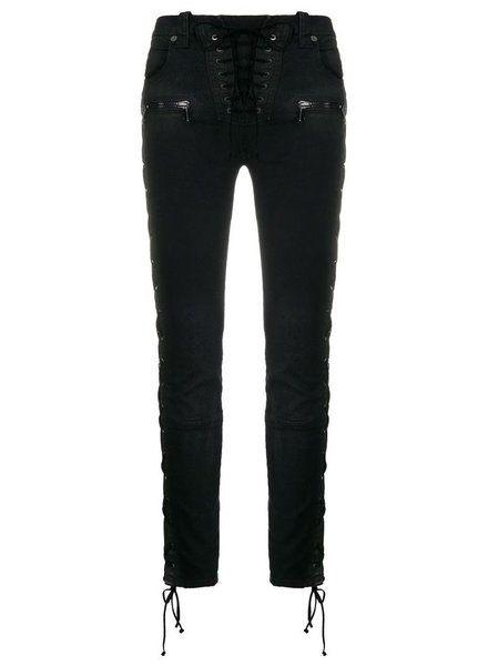 UNRAVEL PROJECT UNRAVEL WOMEN WAX DENIM SIDE LACE UP SKINNY JEANS