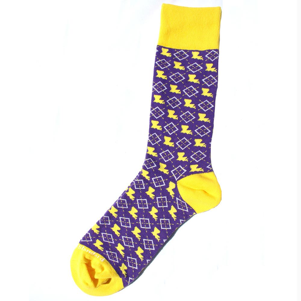 Men's Louisiana Pride Socks Purple/Yellow/White