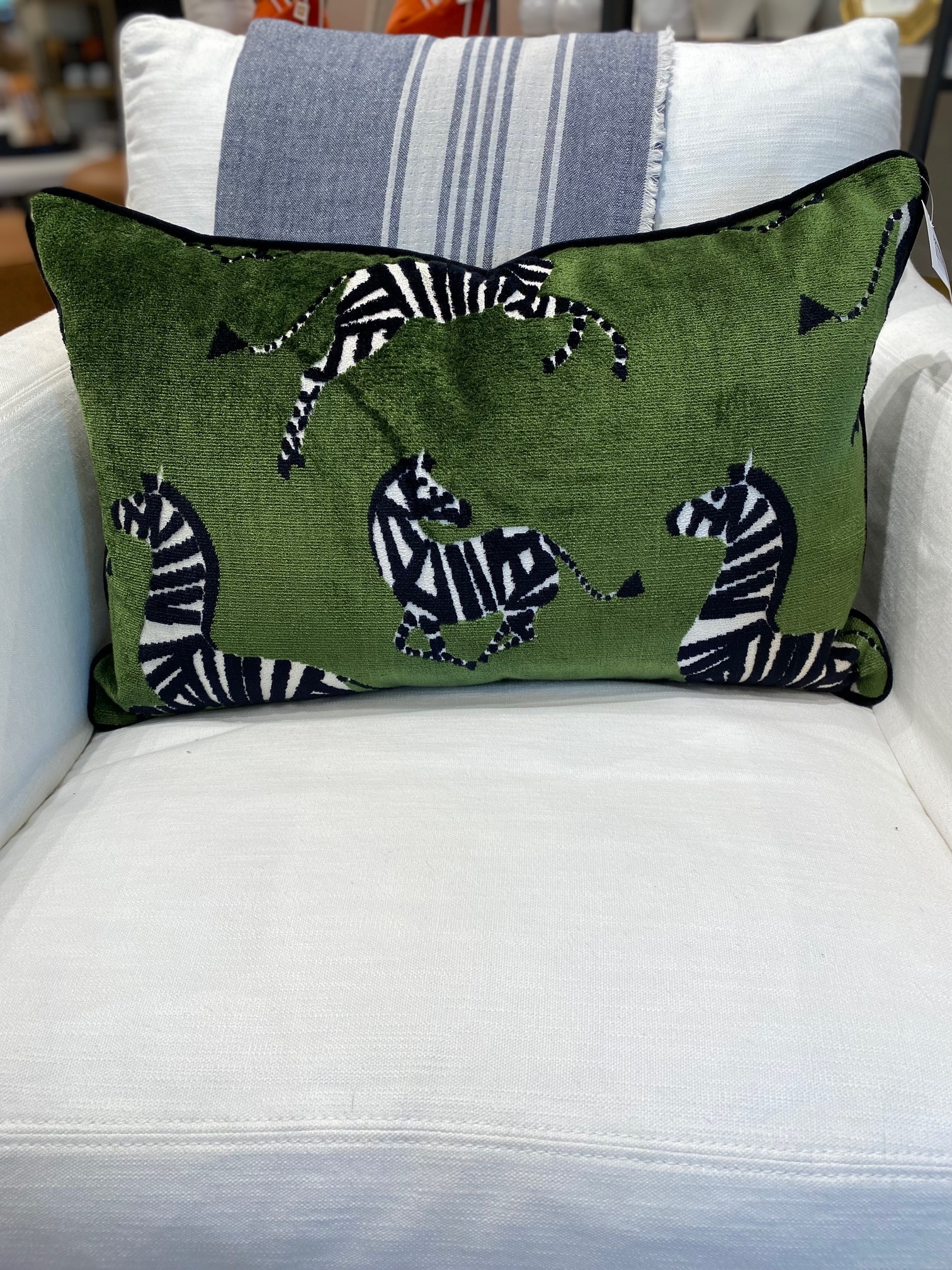 Velvet Emerald Zebra Kidney Pillow