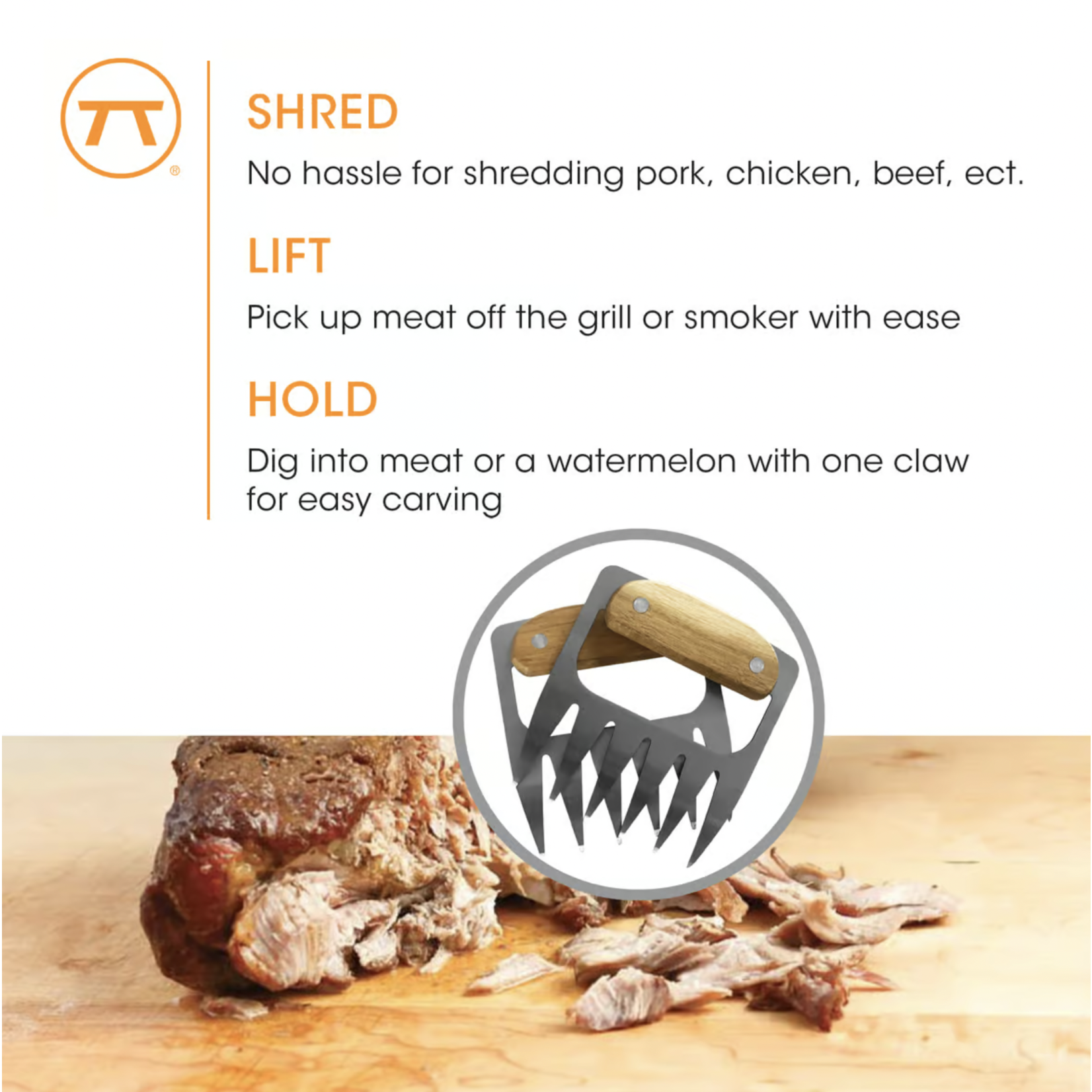 Stainless Steel Meat Claws w/Acacia Handles