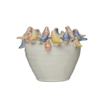 Stoneware Planter with Colorful Birds on Rim