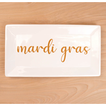 Gold Script Mardi Gras Platter 12x6