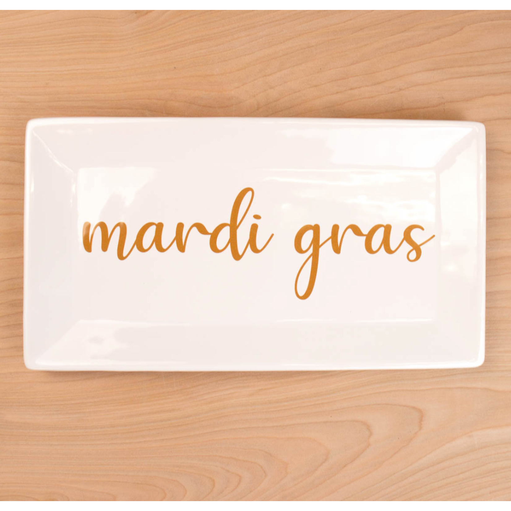 Gold Script Mardi Gras Platter 12x6