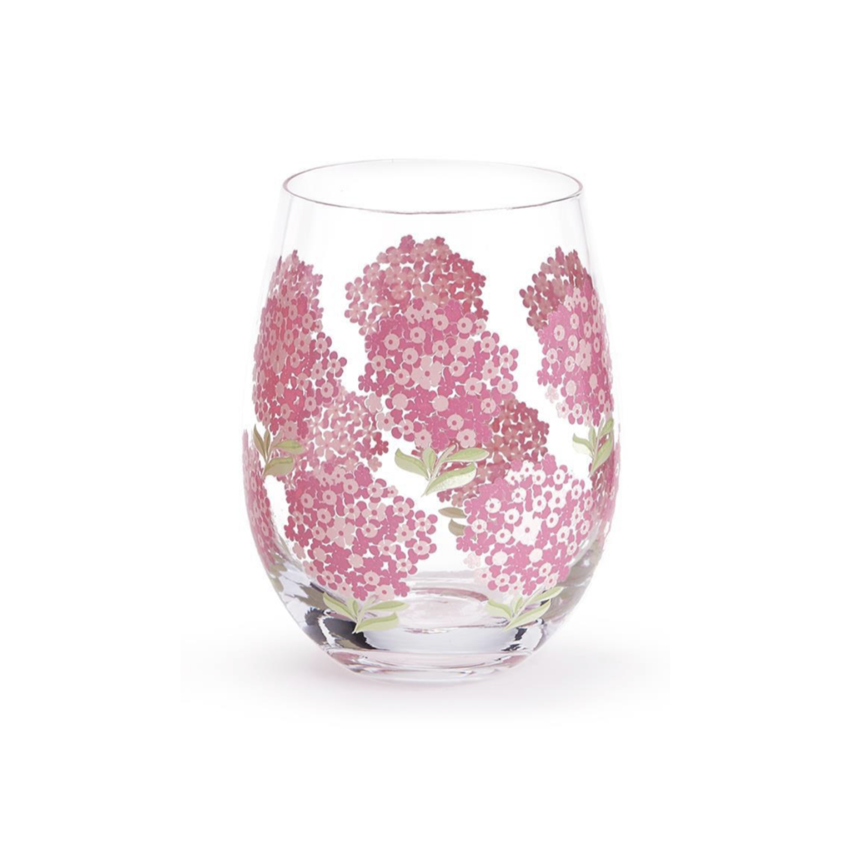 Pink Hydrangea Stemless Wine Glass