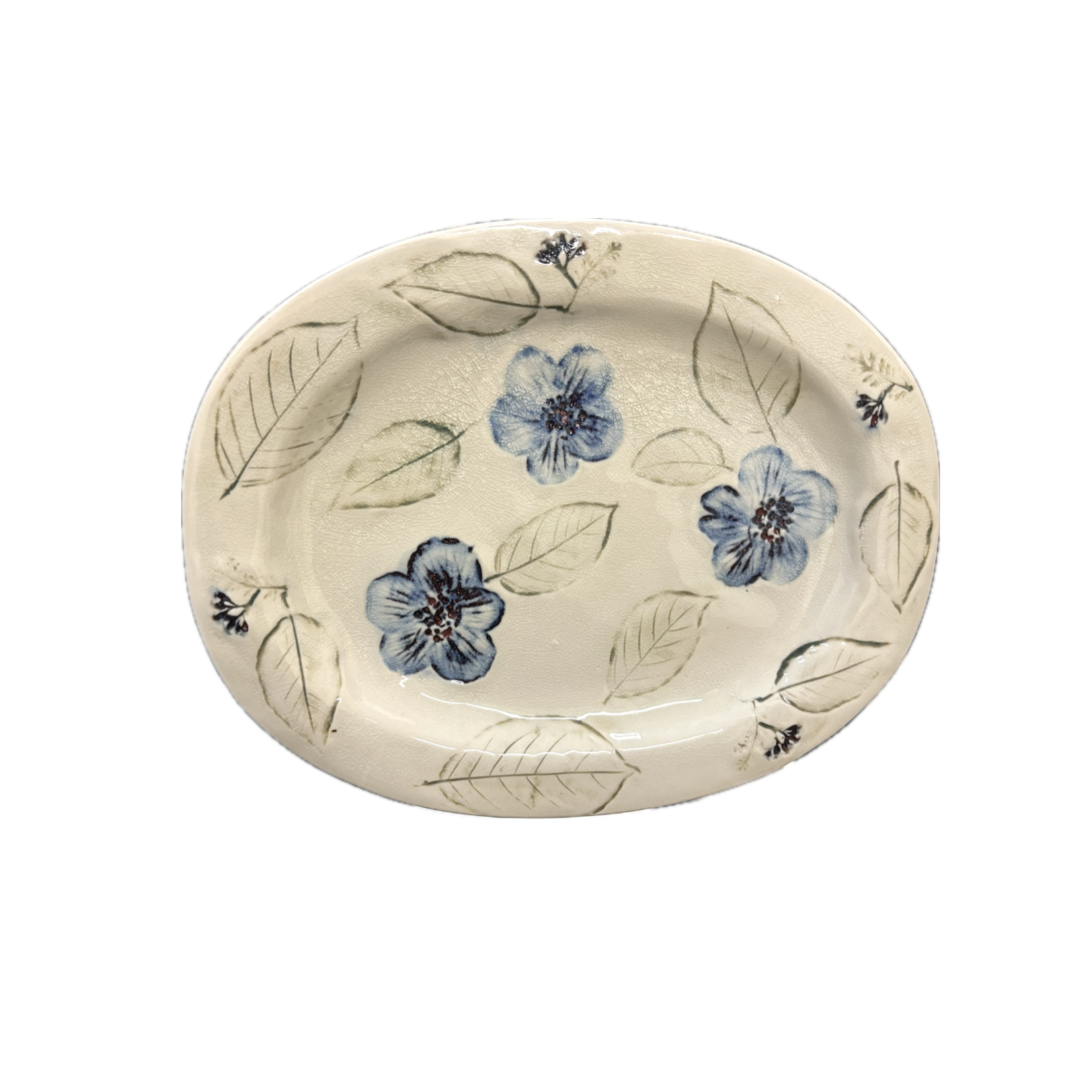 Oval Floral Stoneware Platter 10x8