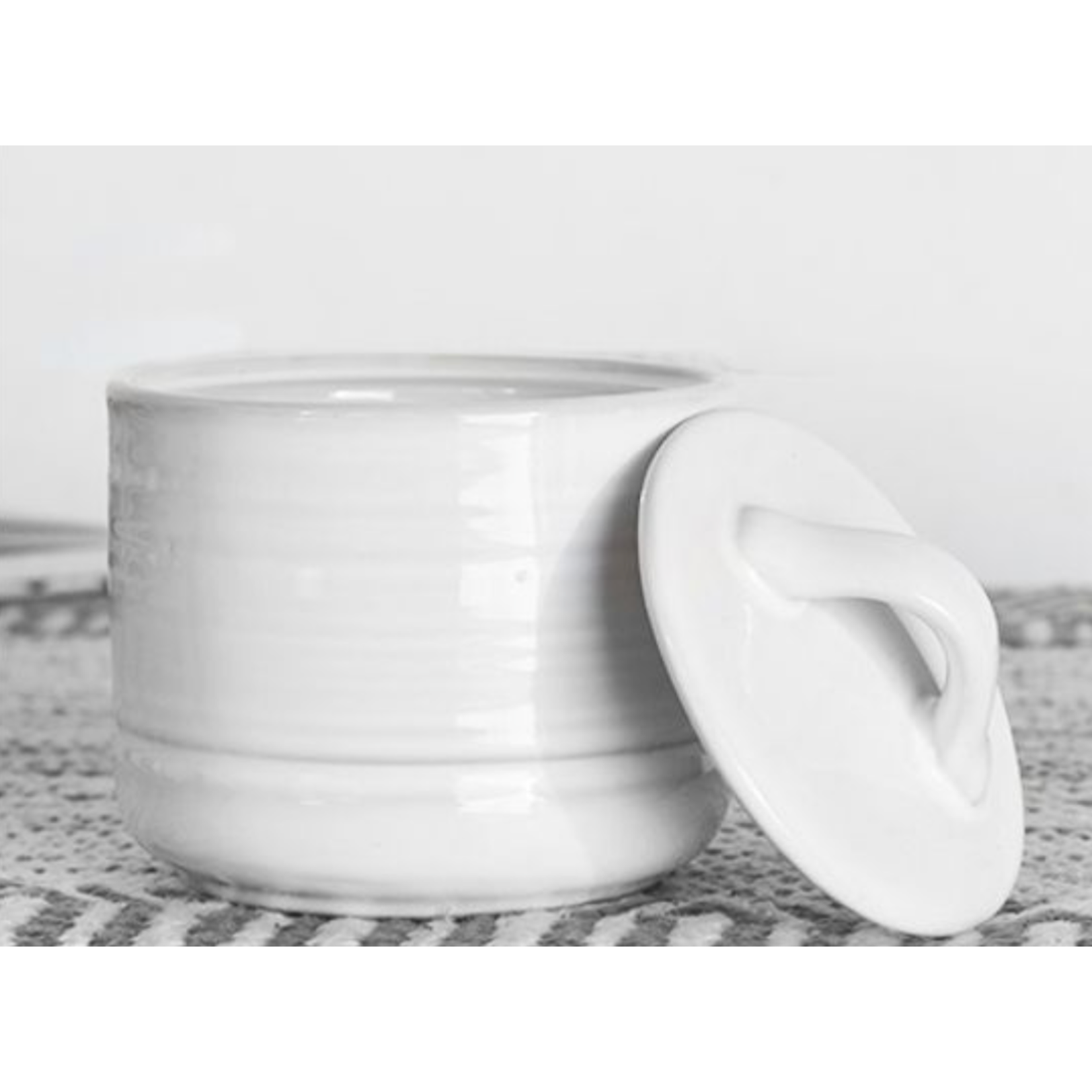 White Thrown Canister with Lid Small