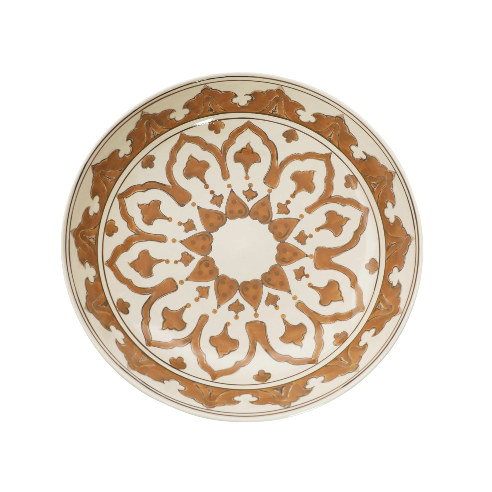 Round Cream/Brown Serving Bowl 14"