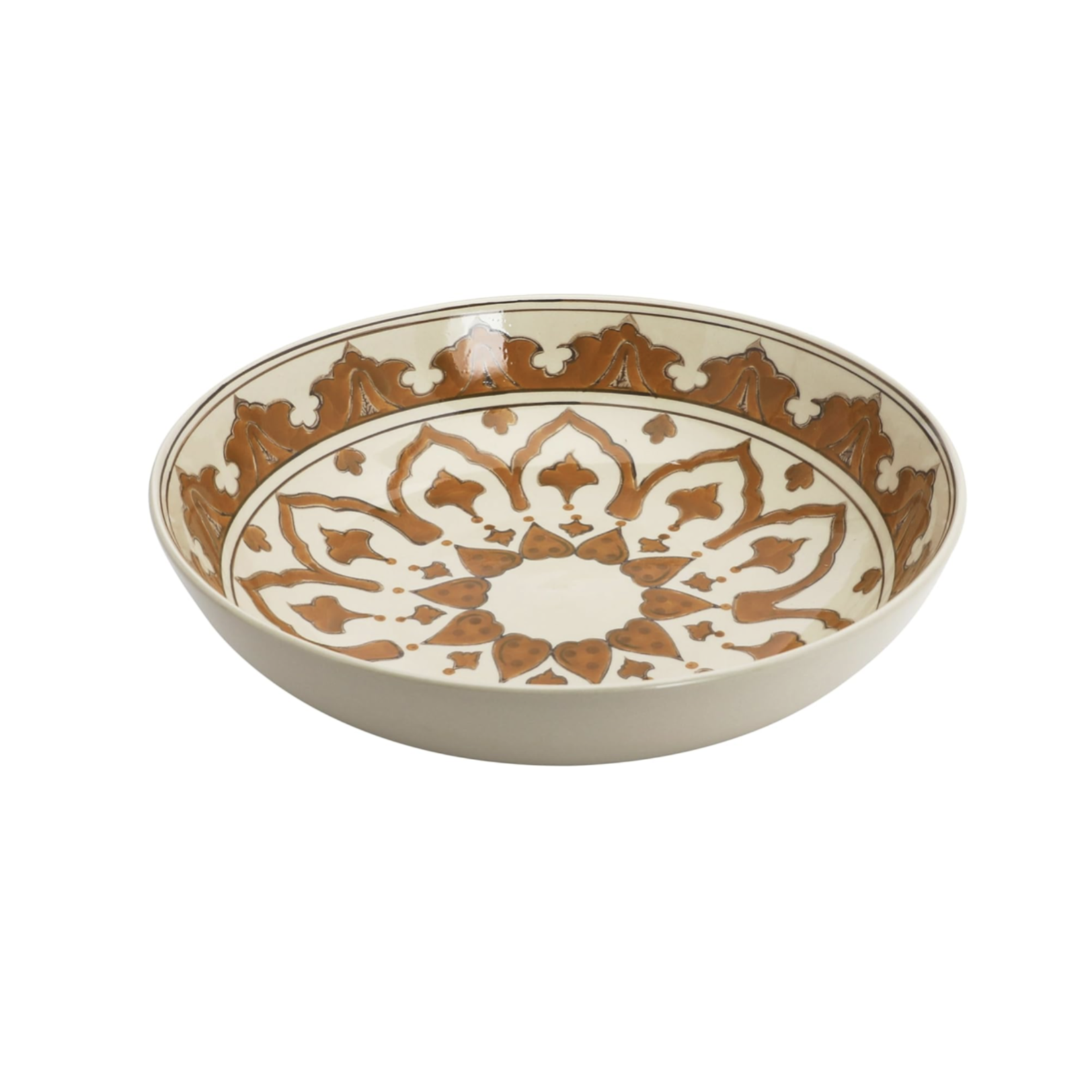 Round Cream/Brown Serving Bowl 14"