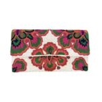 White Multicolored Floral Beaded Clutch
