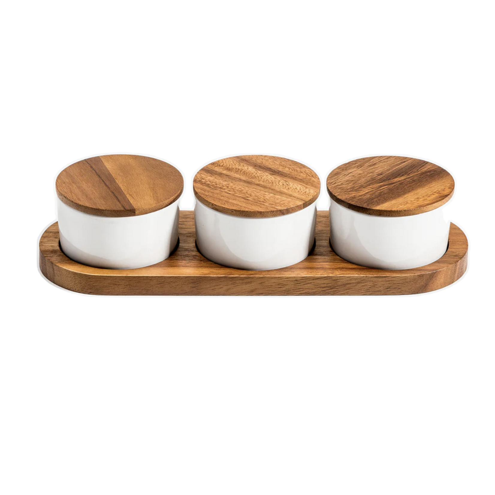 13" Tray with 3 Lidded Ceramic Bowls