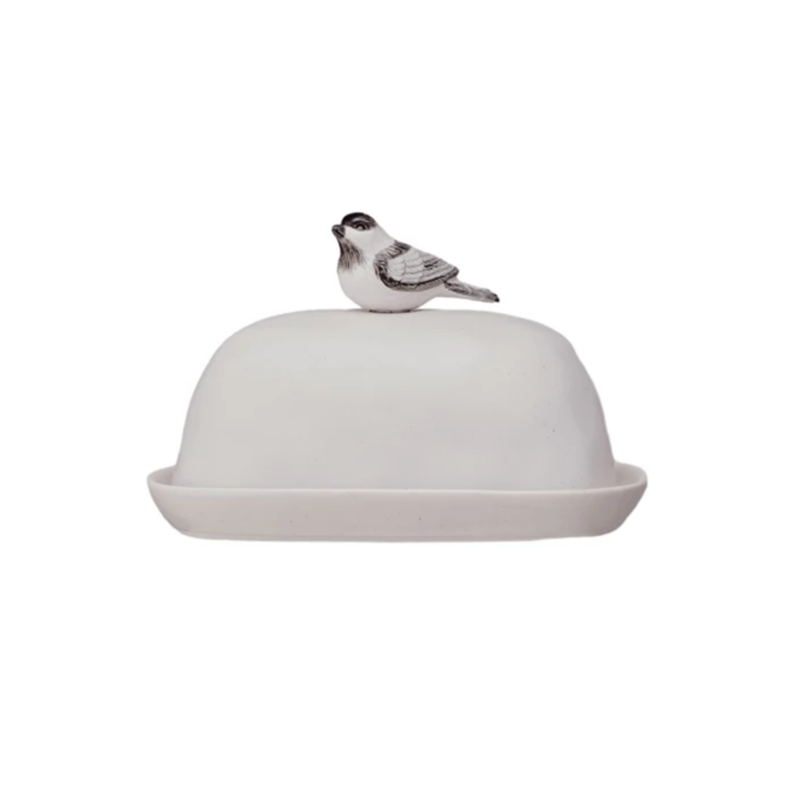 Perched Bird Stoneware Butter Dish