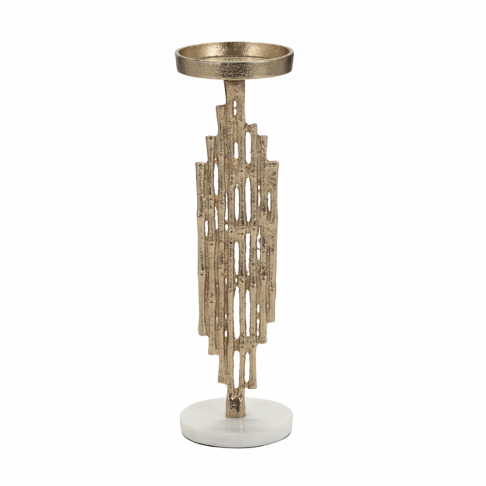 Gold Bamboo Candleholder w/ Marble Base 14"