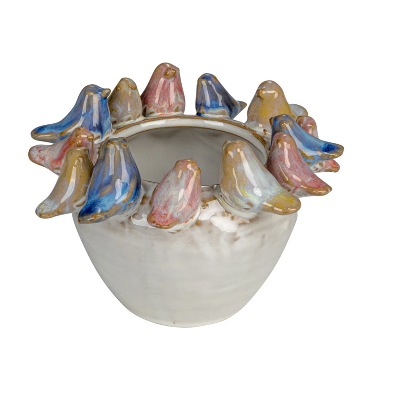 5x3 Stoneware Planter w/ Colorful Birds on Rim