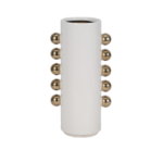 White Vase w/ Gold Knobs 13"