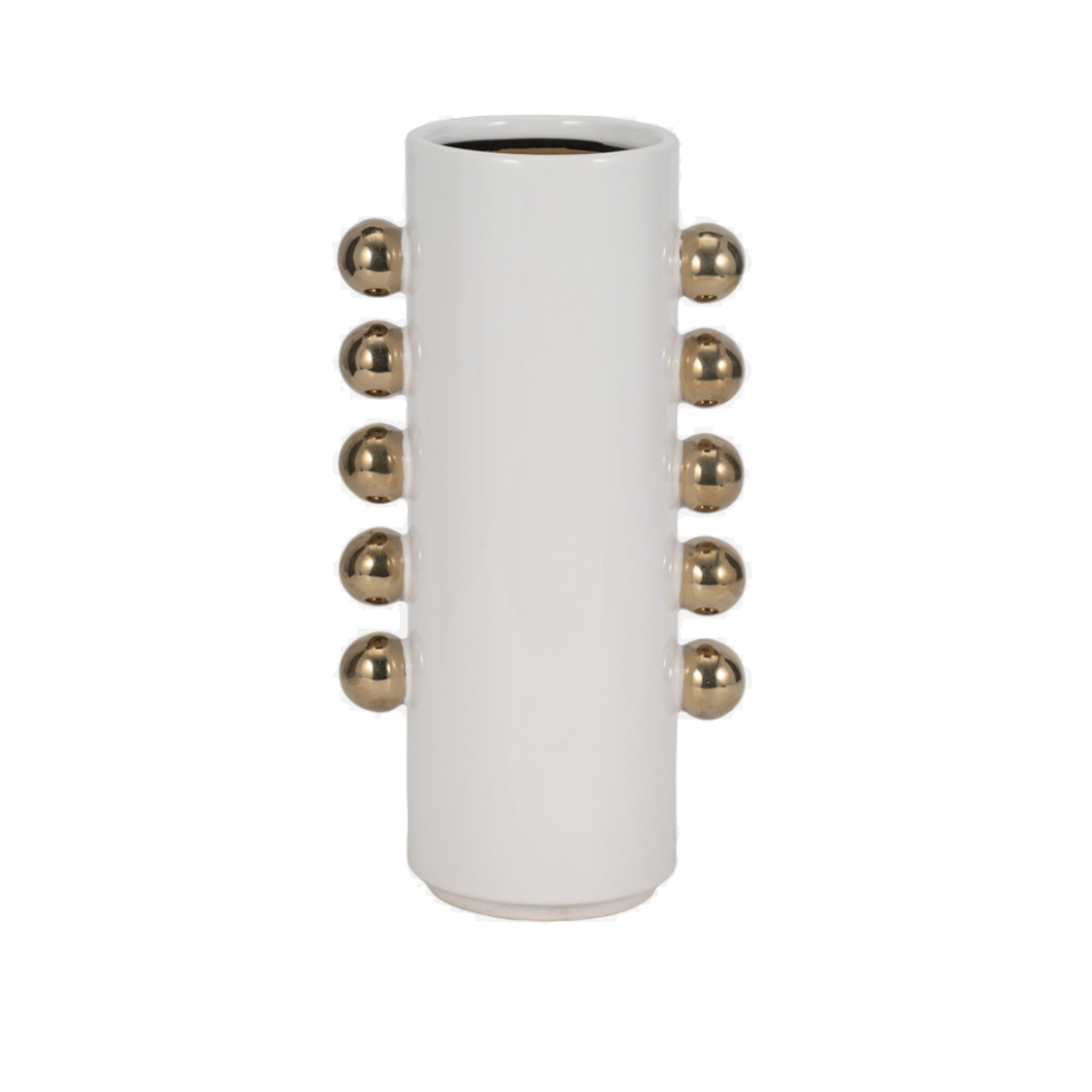 White Vase w/ Gold Knobs 13"