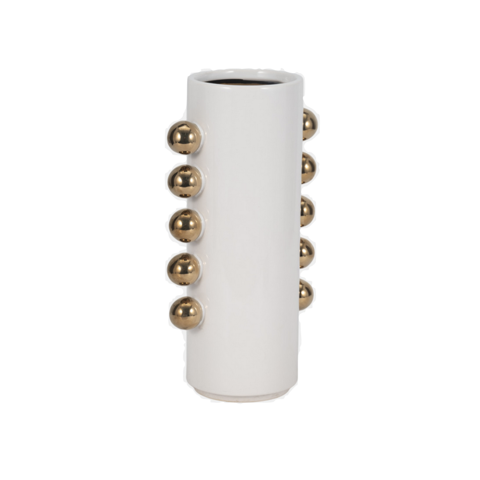 White Vase w/ Gold Knobs 13"