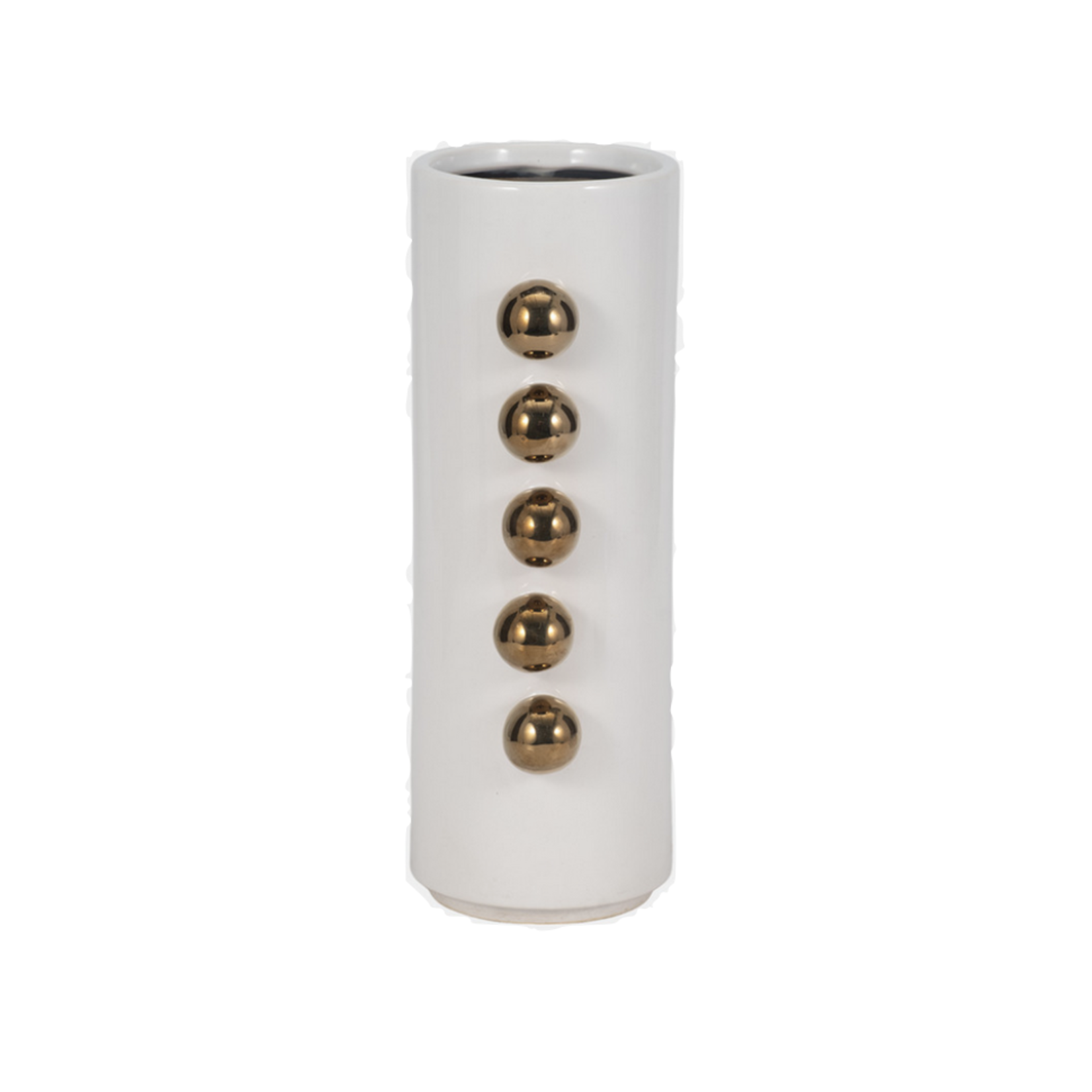 White Vase w/ Gold Knobs 13"