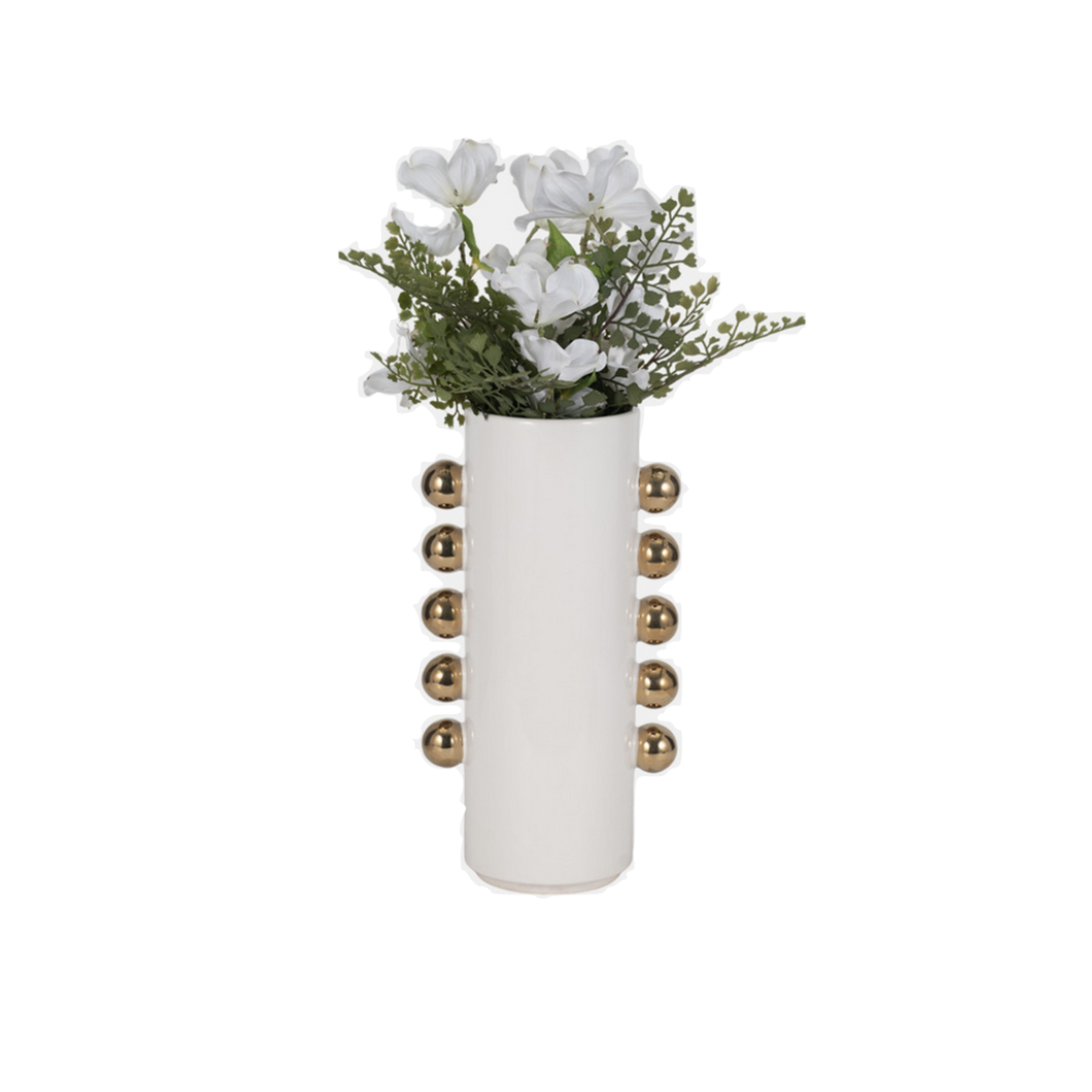 White Vase w/ Gold Knobs 13"