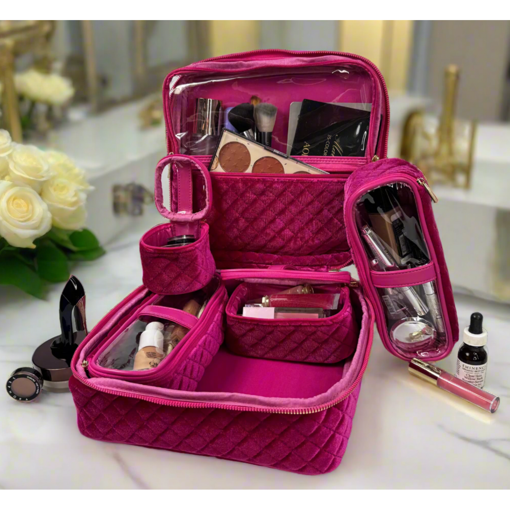Fuchsia Velvet Diva Mini Makeup Bag