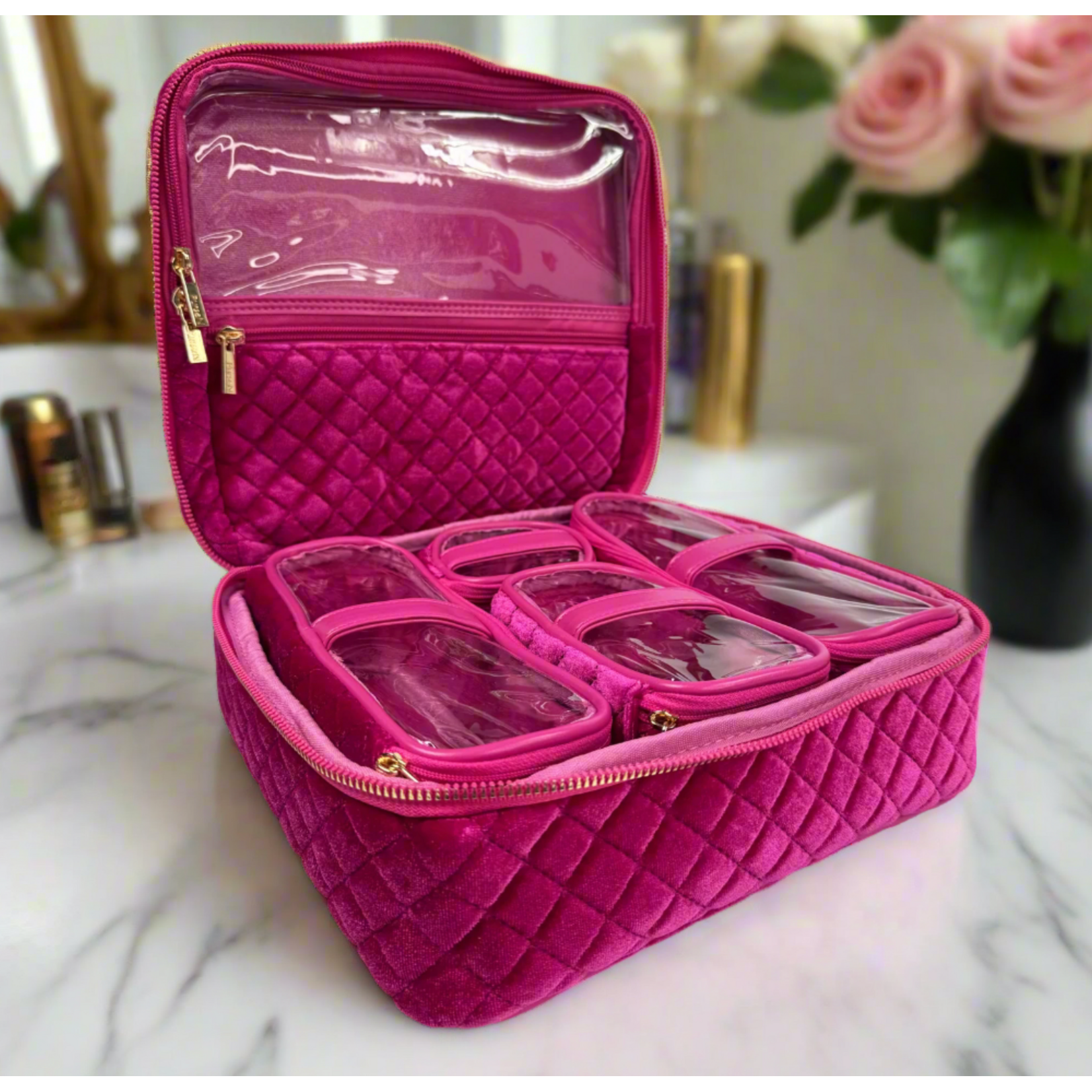 Fuchsia Velvet Diva Mini Makeup Bag