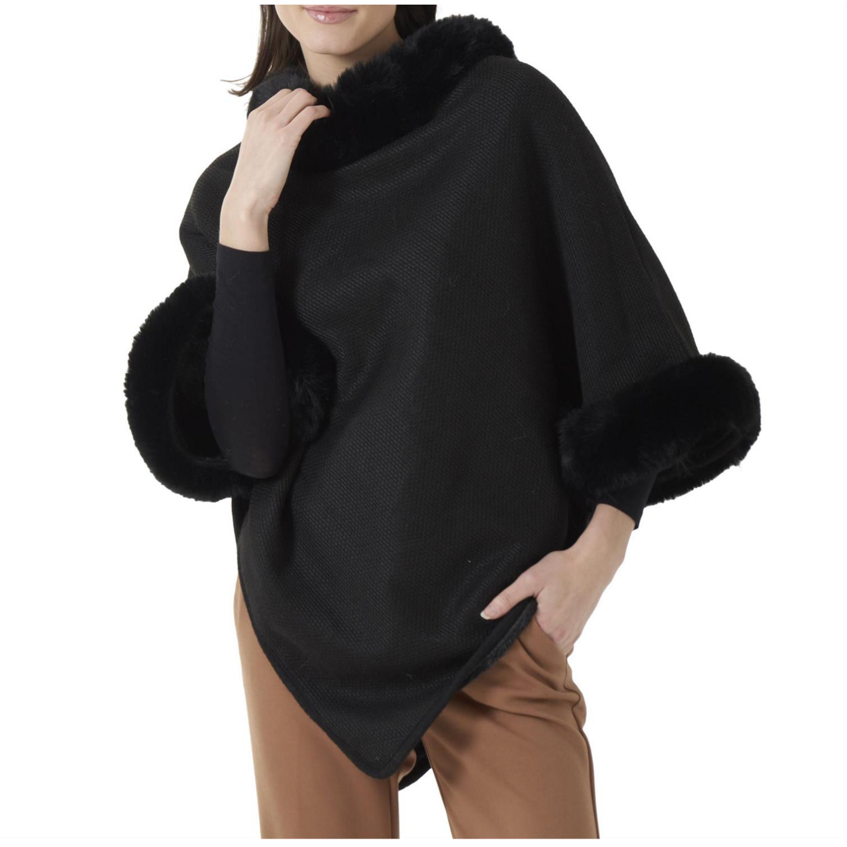 Women's BLACK Vegan Fur Collar/Cuff Poncho