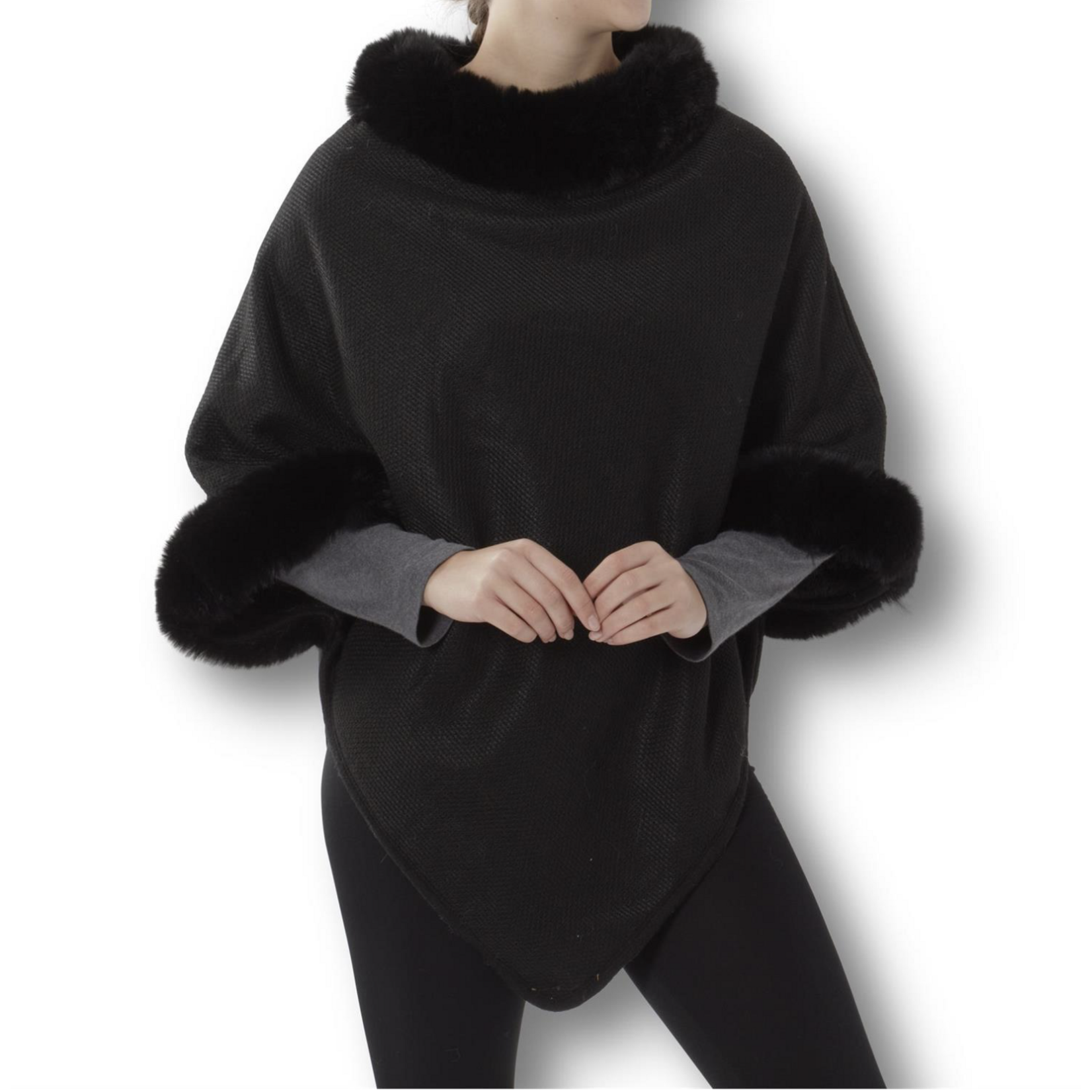 Women's BLACK Vegan Fur Collar/Cuff Poncho