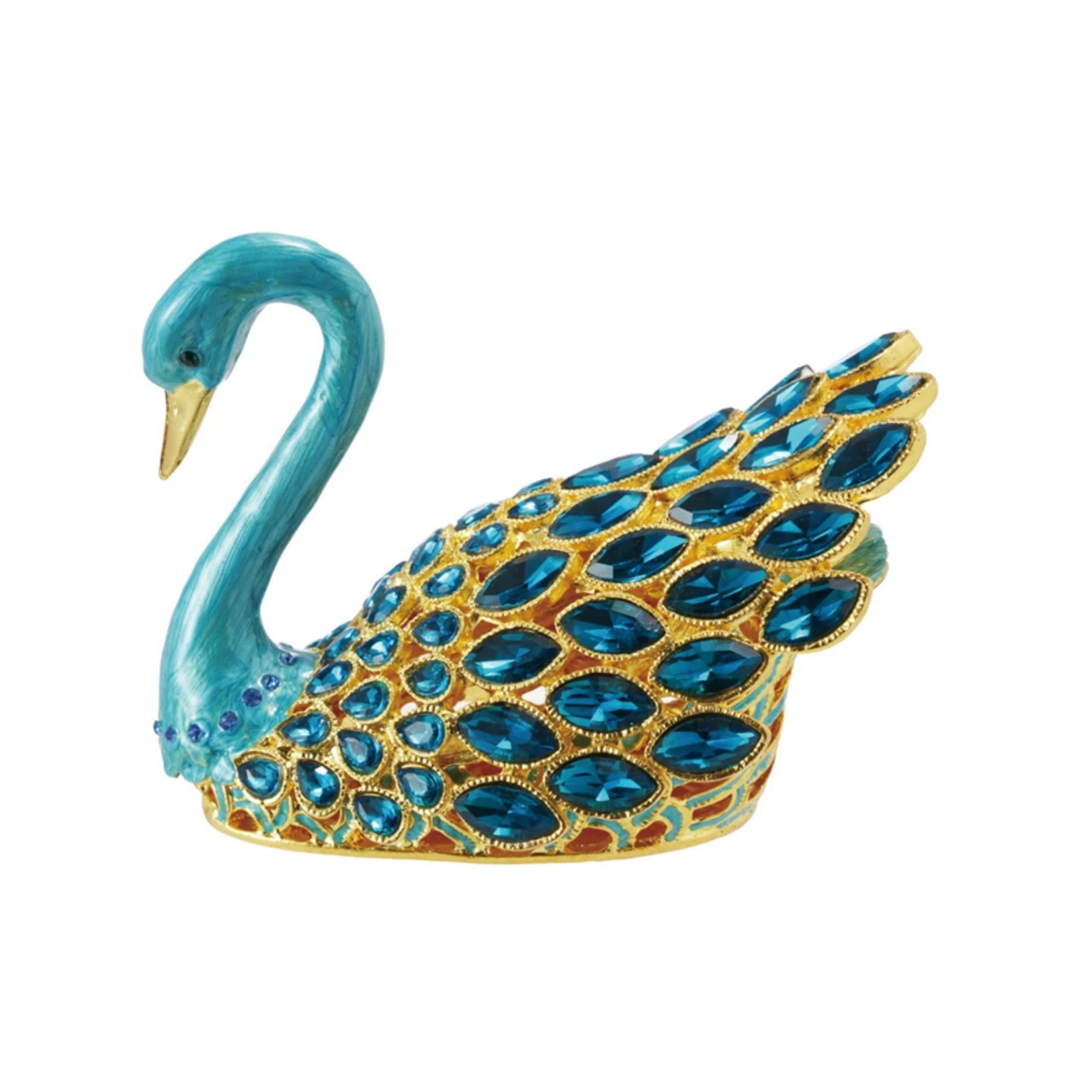 Blue/Gold Jeweled Peacock Trinket Box