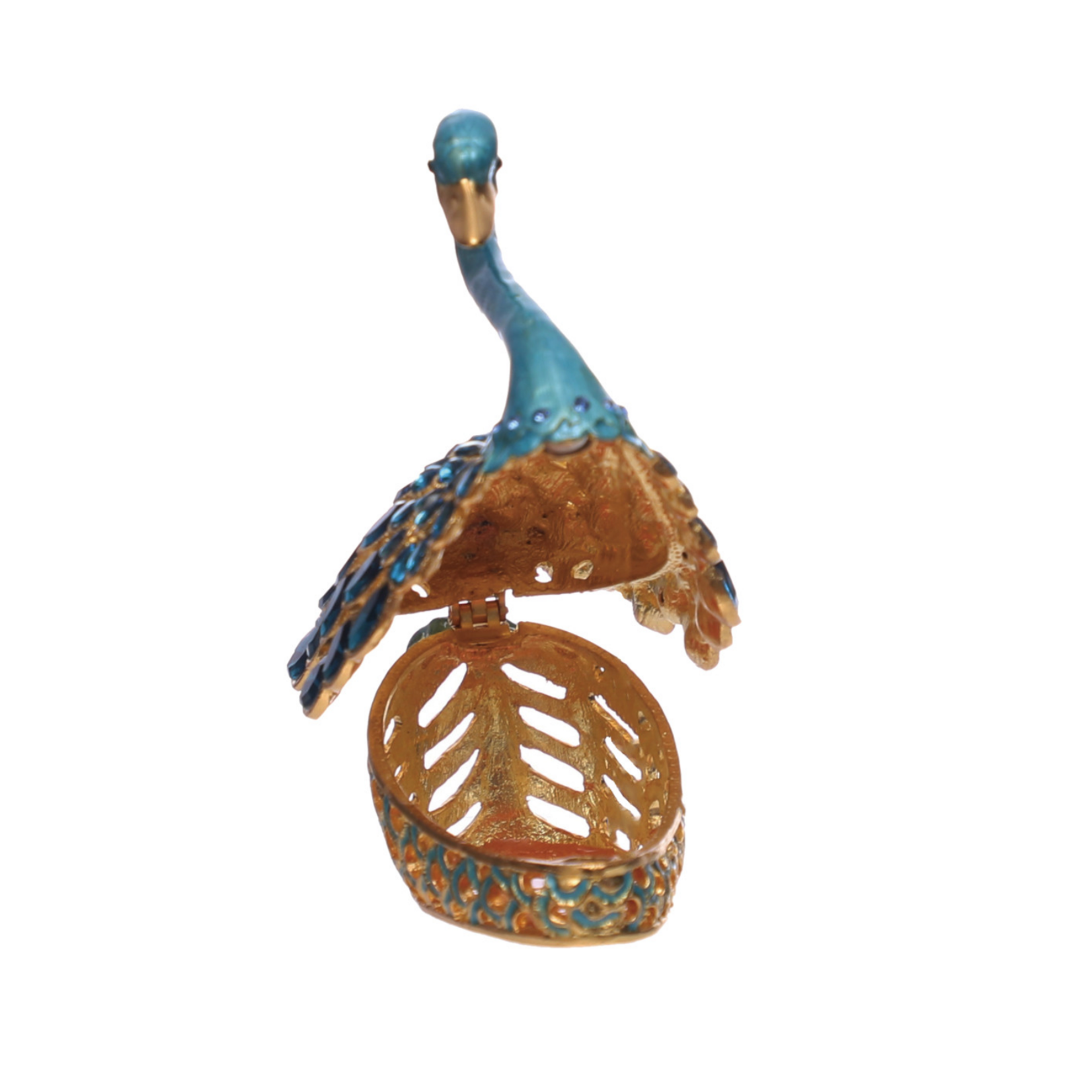 Blue/Gold Jeweled Peacock Trinket Box
