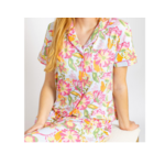Women's Summer Bouquet Short Sleeve Button Up Sleep Shirt XL