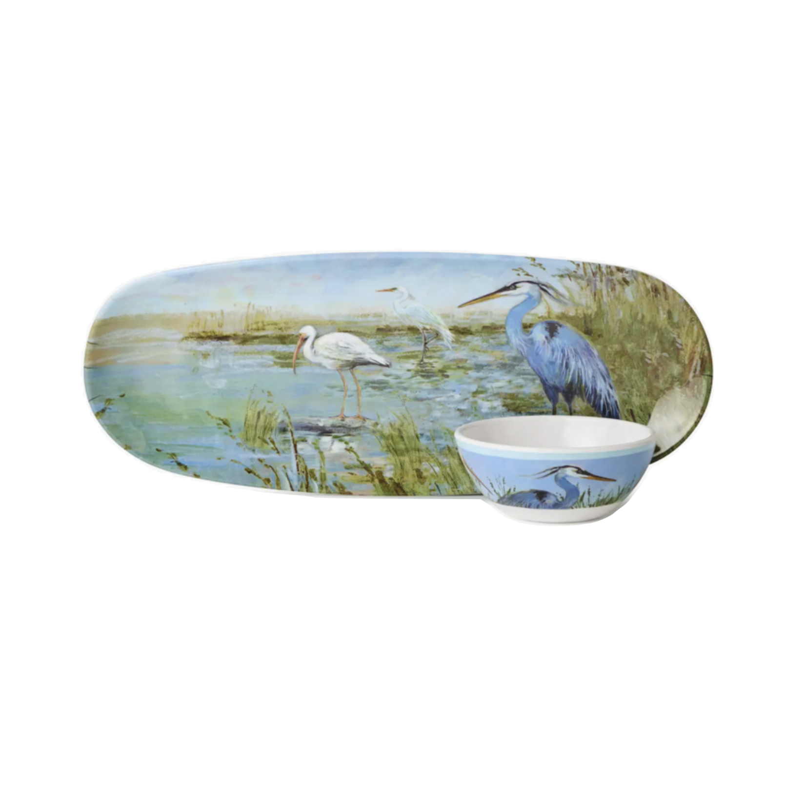 Coastal Birds Melamine Oval Tray w/ Dip Bowl