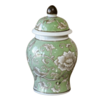 Floral Jar with Lid GREEN