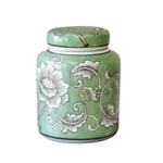 Floral Ginger Jar 6" GREEN