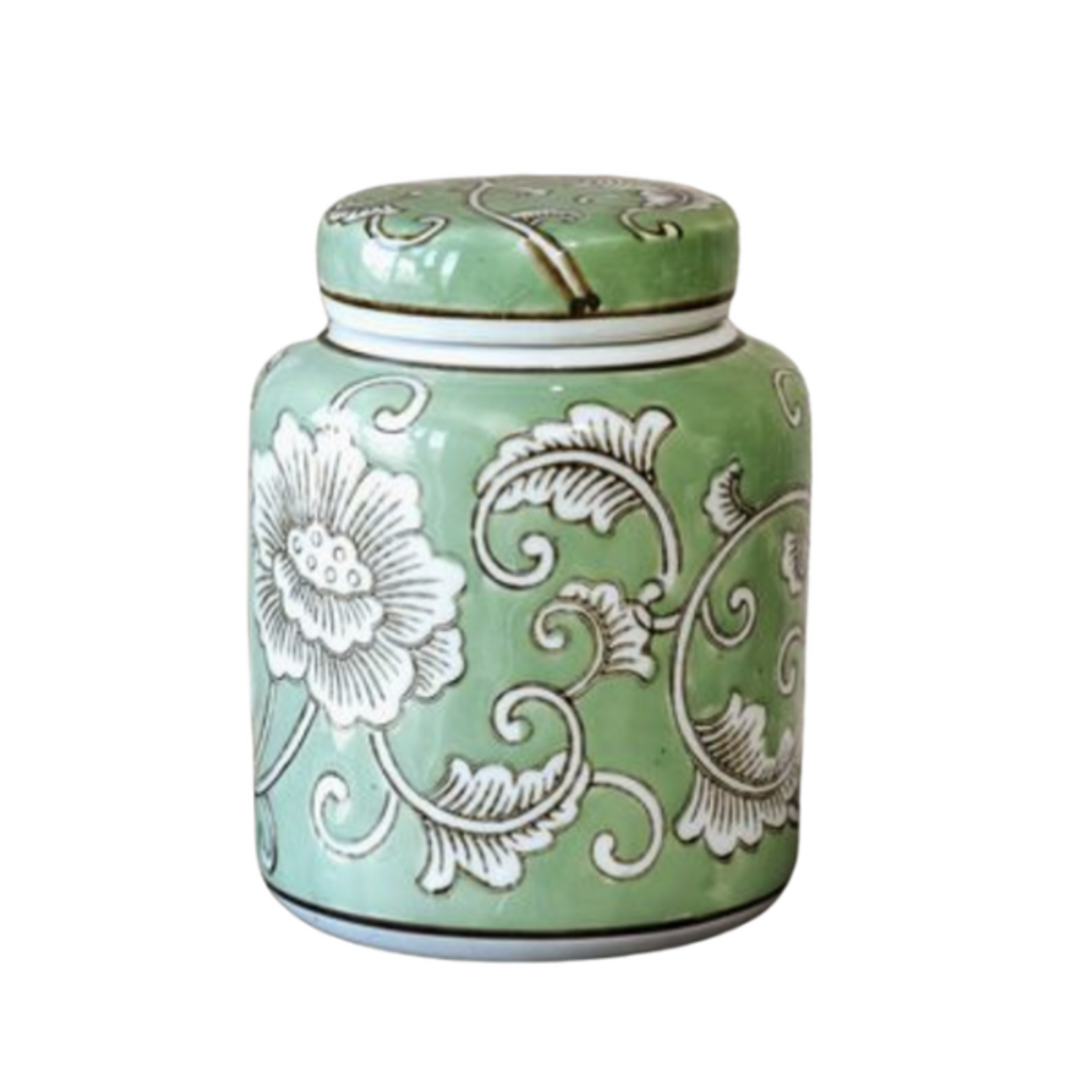 Floral Ginger Jar 6" GREEN
