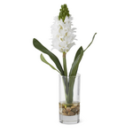 14.25" White Faux Hyacinth in Glass Vase