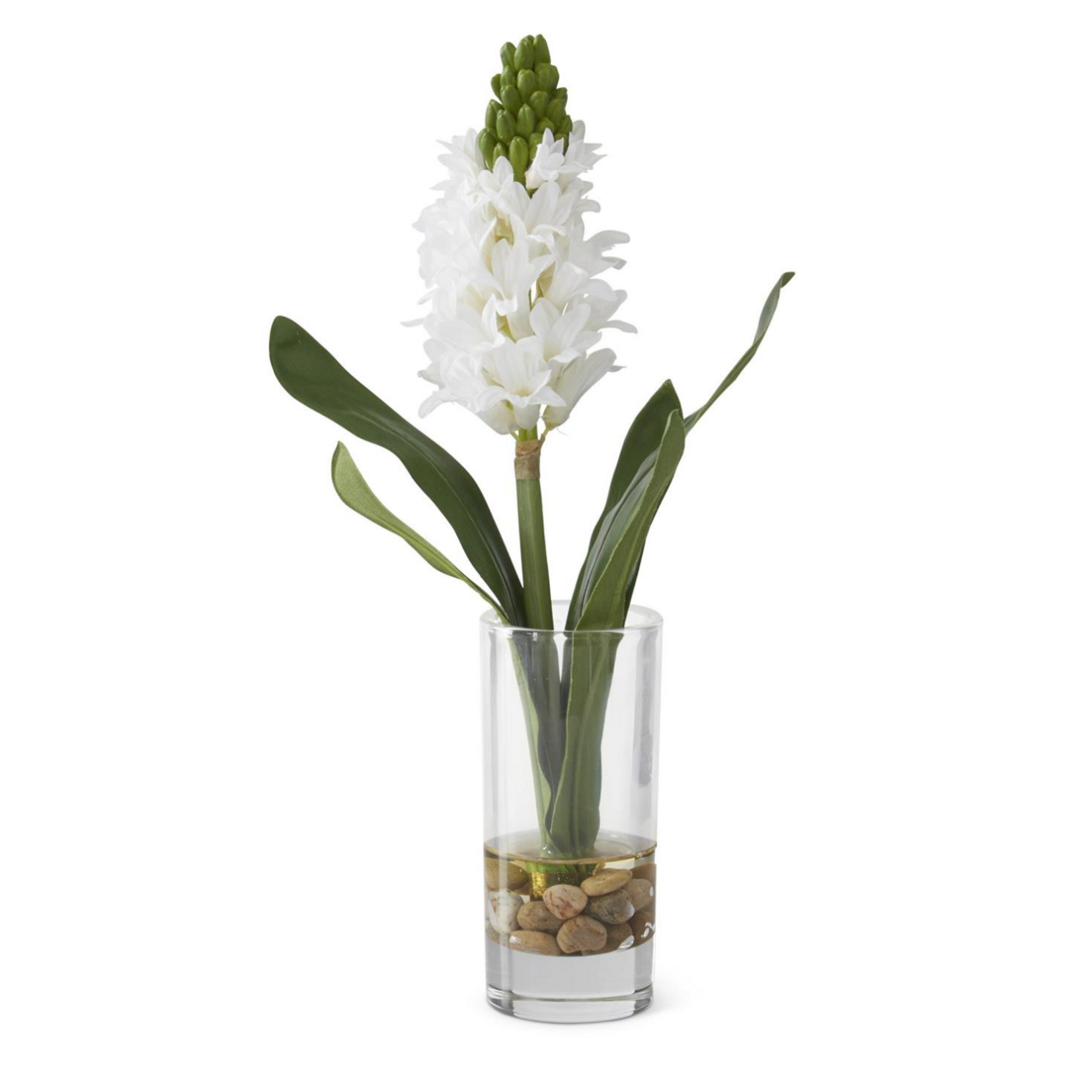 14.25" White Faux Hyacinth in Glass Vase