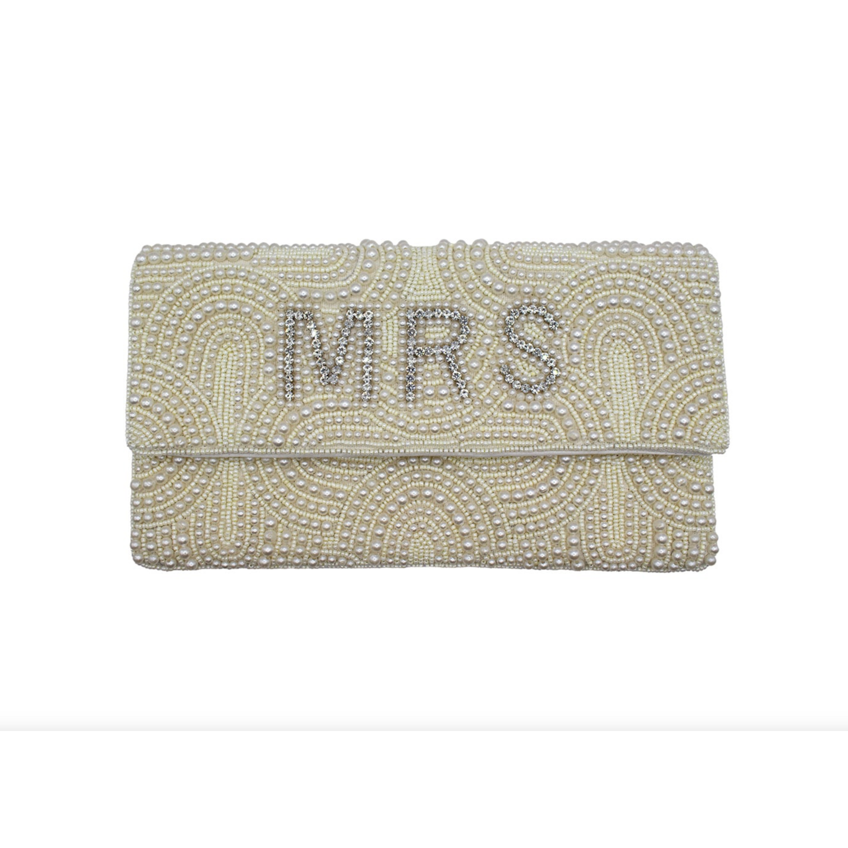 Cream Beaded MRS Clutch
