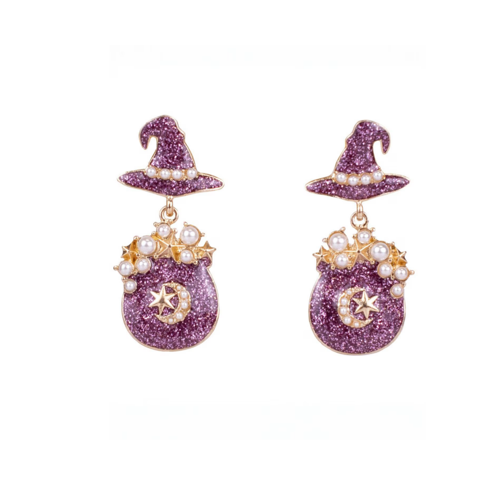 Witches Brew Earrings PURP/GLD 1.75"