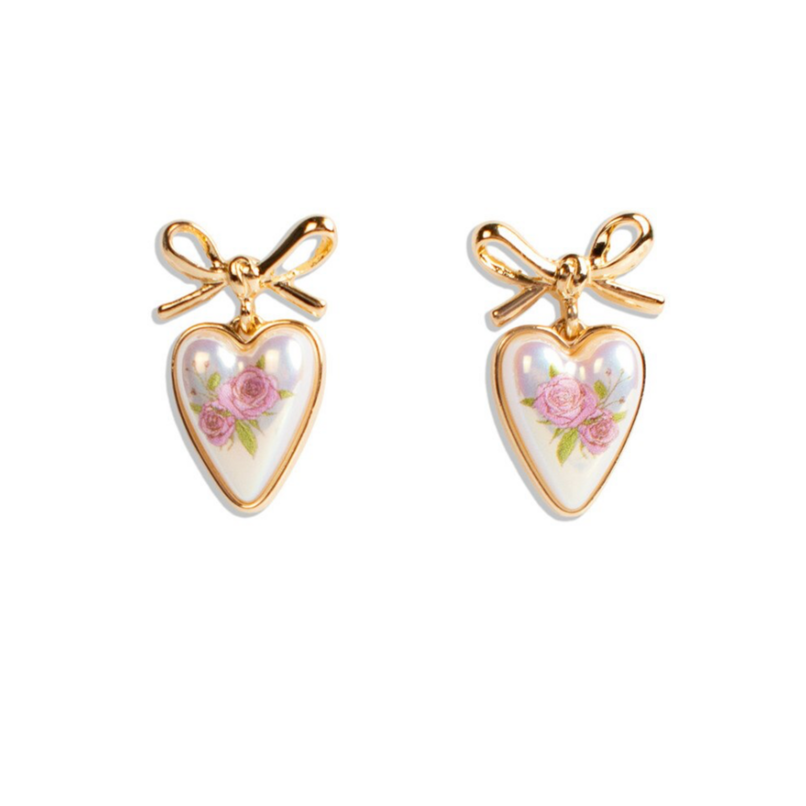 Baroque Heart Earrings GLD/PNK 1"