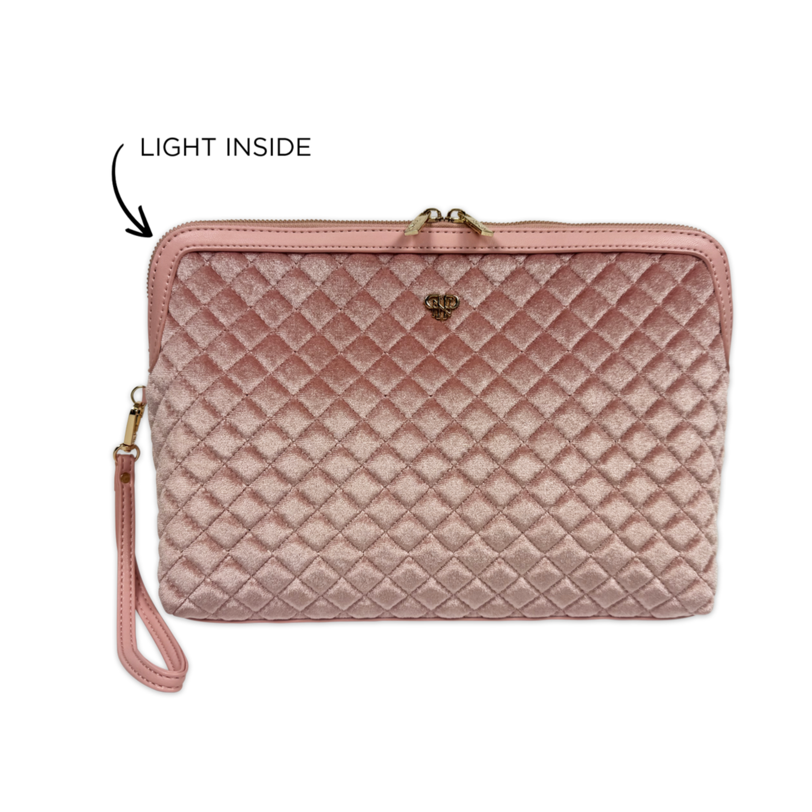 Quilted Blush Velvet LITT Makeup Bag
