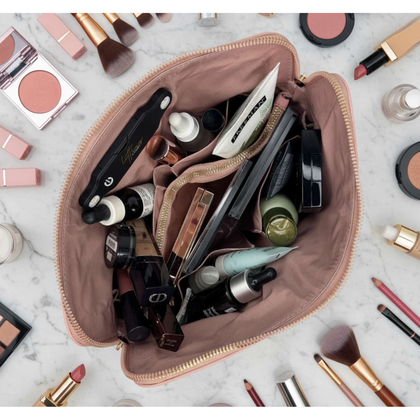Quilted Blush Velvet LITT Makeup Bag
