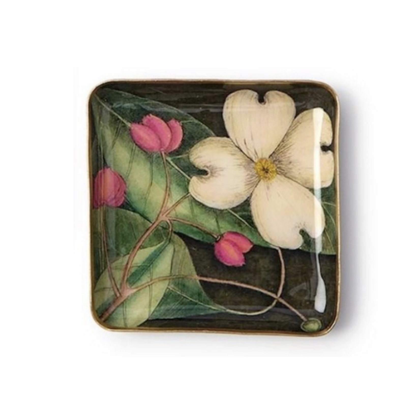 WHITE Floral Metal Tray Square SMALL