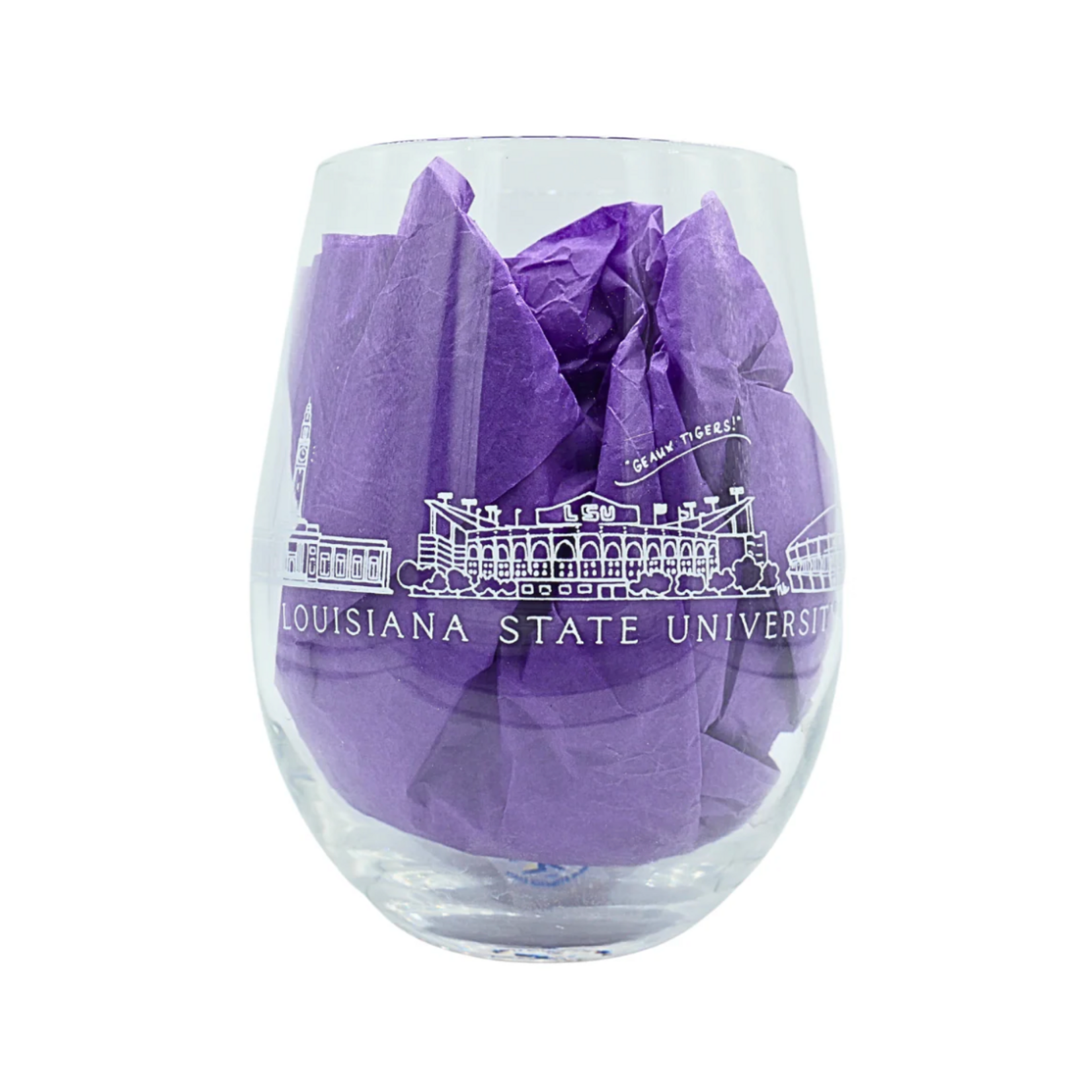 LSU Skyline Stemless Wine Glass