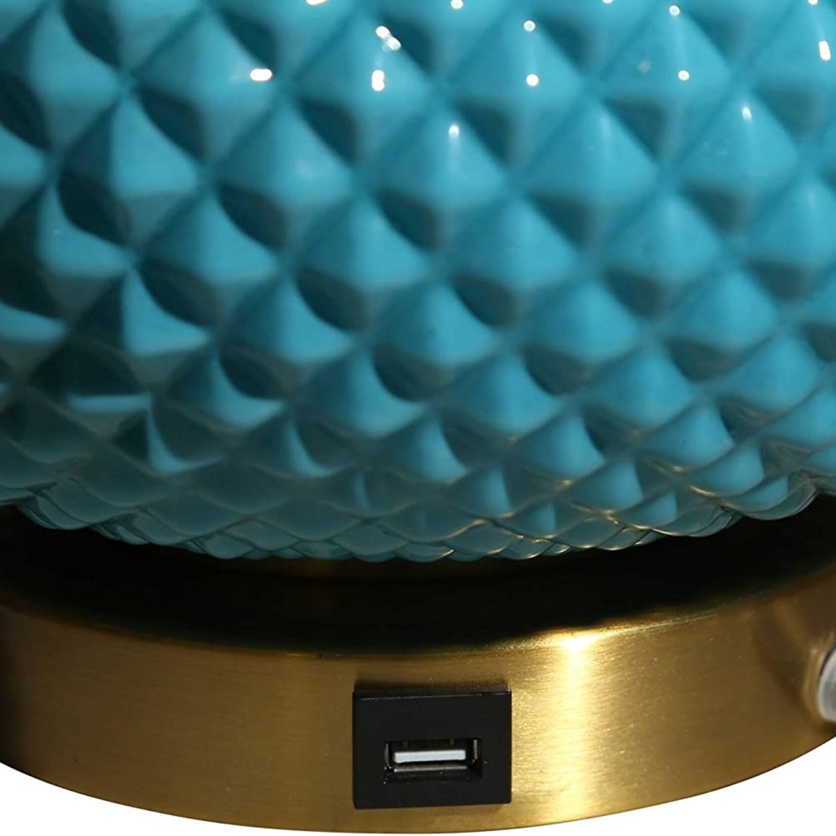 Sagebrook Home Cut Glass Round Table Lamp w/USB Blue