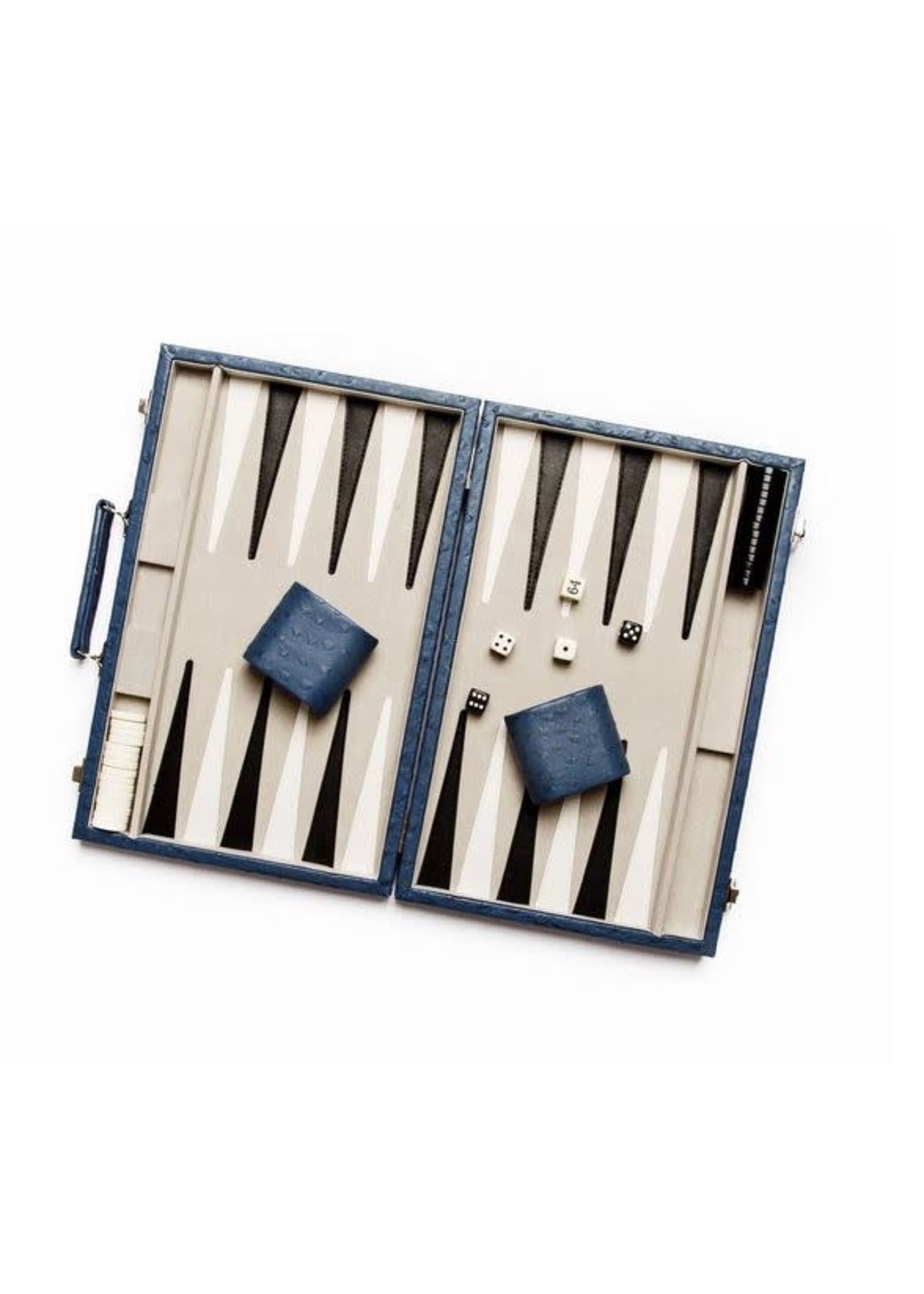 Brouk & Co Brouk New School Backgammon Set - blue ostrich leather