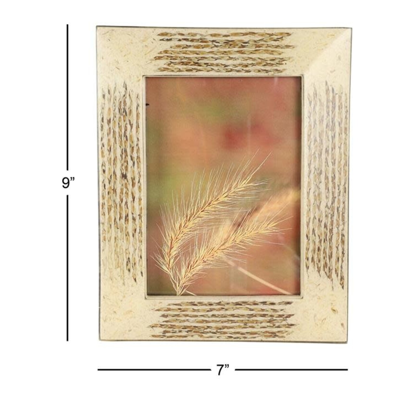 UMA Enterprises 45192 Lg Inlaid Beige/Gold Vervain & Sentiment Grass Pic Frame, 7.5" x 9"