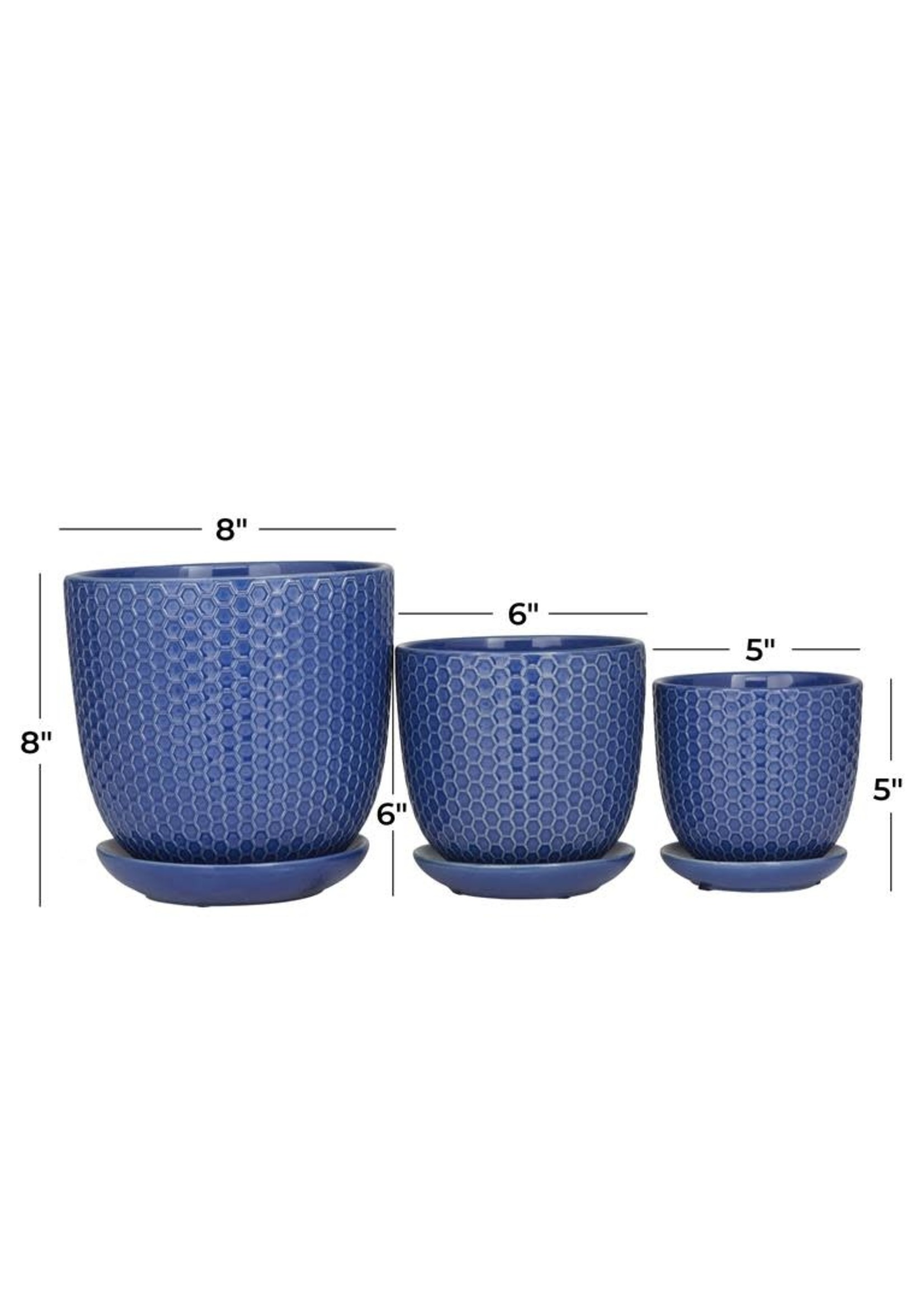 UMA Enterprises 98363 Set/3 Blue Porcelain Transitional Planter, 8" x 8" x 8"