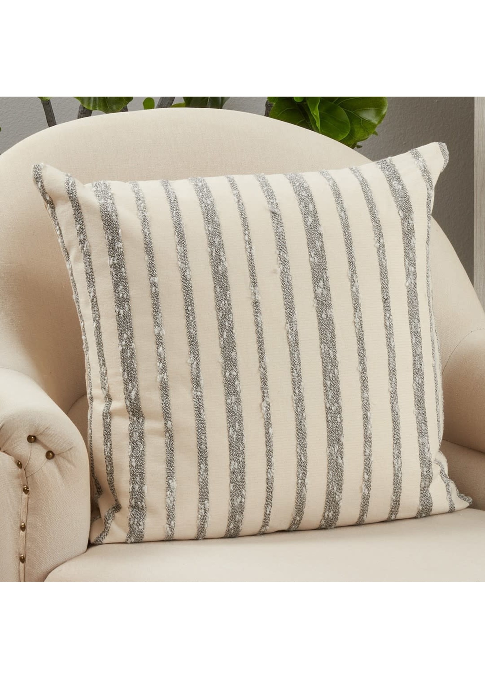 Saro Striped Pillow Down Filled Black White 22"sq