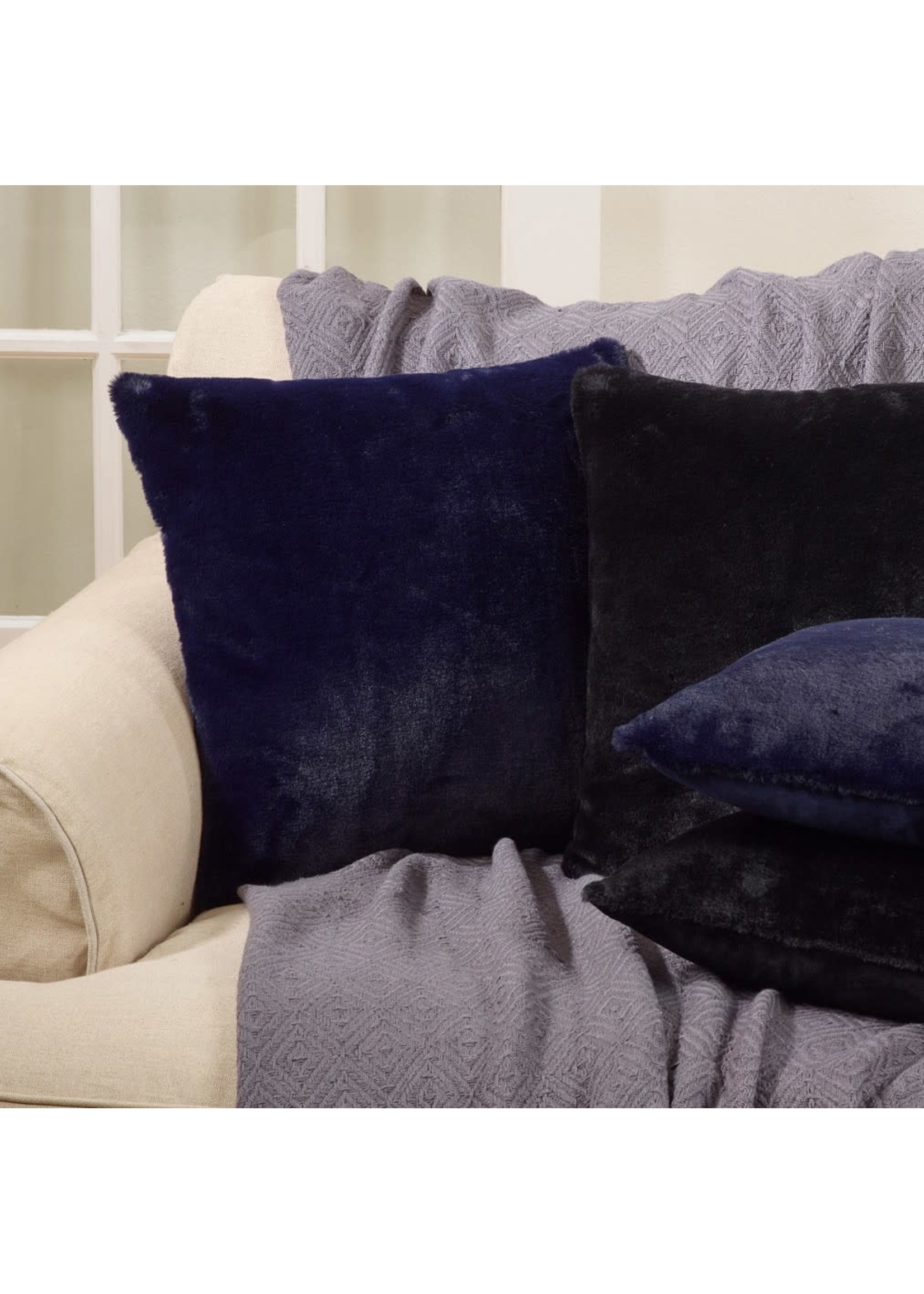 Saro Ultra Soft Faux Fur Pillow Down Filled Blue 18"sq
