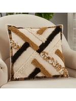 Saro 2017.GL20SD Embroidered Cross Hatch Pillow 20" Sq Down Filled Gold